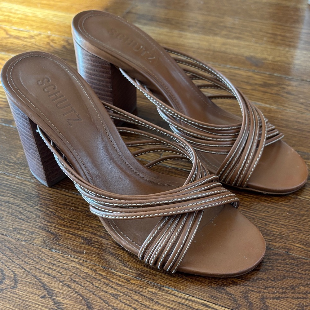 SCHUTZ Brown Strappy Block Heels